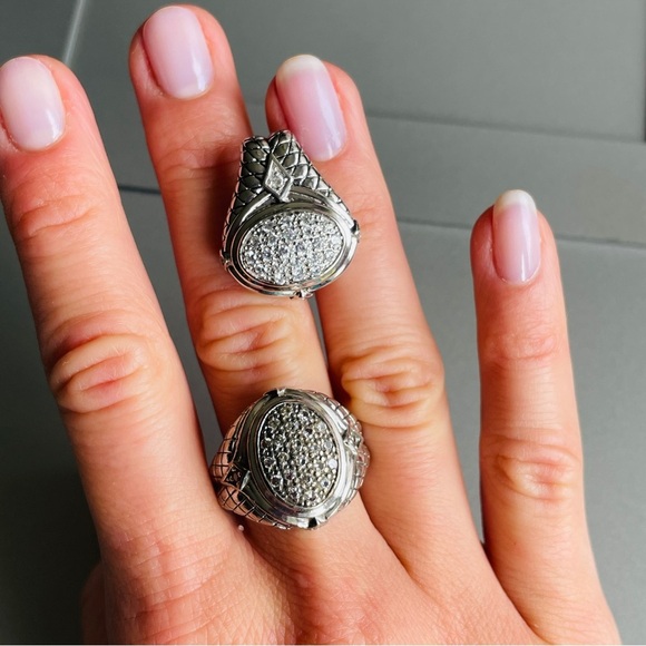 BASKET WEAVE PAVE CUBIC ZIRCONIA STERLING SILVER RING & PENDANT NECKLACE… - Picture 2 of 16